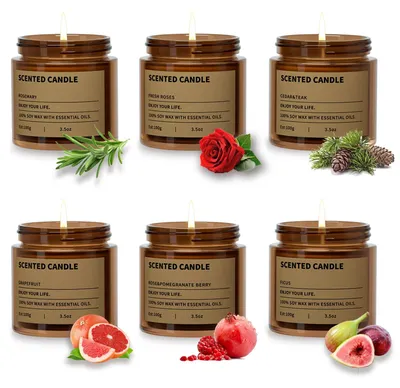 6 Duftkerzen-Set, 100 g, Sojawachs, 150 Std. Brenndauer, Aromatherapie