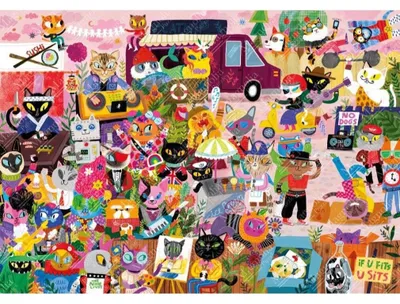 Productafbeelding van Magnolia Puzzel Kattenmenigte - 1000 stukjes, kleurrijk kattenmotief