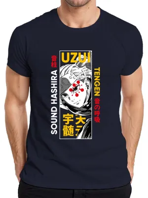 Productafbeelding van Uzui Tengen Sound Hashira Demon Slayer Anime T-shirt voor heren, marineblauw, maat S