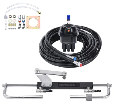 Immagine prodotto di SucceBuy Kit di governo idraulico per fuoribordo, 90 hp, sistema di governo marino con pompa per casco, cilindro di bloccaggio a due vie, tubo idraulico da 20 piedi, ideale per imbarcazioni con una stazione e un motore