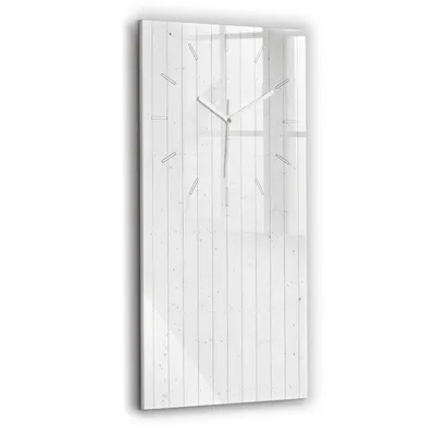 Produktbild von Wallfluent Wanduhr – Stilles Quarzuhrwerk - Uhr Dekoration Wohnzimmer Schlafzimmer Küche - Zifferblatt mit Strichen - weiße Zeiger - 30x60 cm - Holzplattenmuster