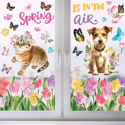 Produktbild von 9-teilige Blumentapeten mit Schmetterling- und Tiermustern | Selbstklebend und handgefertigt | Für Glas, Kinderzimmer und Badezimmer | Sommergestaltung