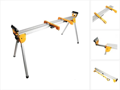 A collapsible miter saw stand is shown against a white background.