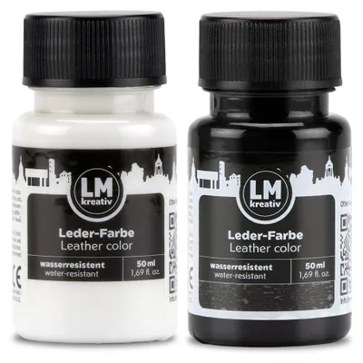 Produktbild von LM-Kreativ Lederfarben-Set 2 x 50 ml, Schwarz + Weiß – für Glattleder & Kunstleder, deckend & untereinander mischbar