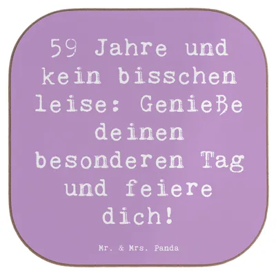 Produktbild von Mr. & Mrs. Panda Holzuntersetzer Spruch 59. Geburtstag Feier - Lavendeltraum - Geschenk, Tassenuntersetzer, gläseruntersetzer, Untersetzer Glas, Happy Birthday, Gläser