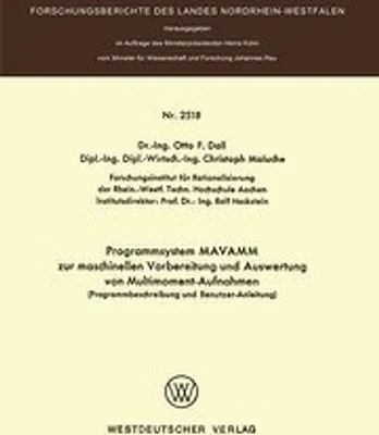 Zdjęcie produktu dla Programmsystem MAVAMM zur maschinellen Vorbereitung und Auswertung von Multimoment-Aufnahmen
