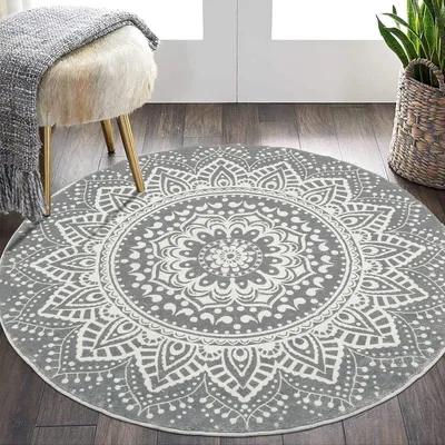 Produktbild von Runder Teppich 120 cm, dunkelgrau, Shaggy, waschbar, für Wohnzimmer