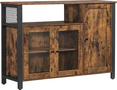Image de Buffet de style industriel, 110 x 33 x 75 cm, brun-noir vintage, meuble de rangement à 3 portes, LSC096B01