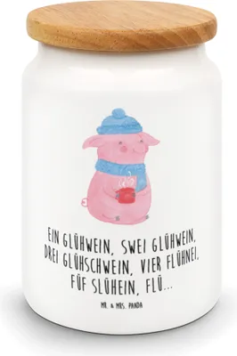 Produktbild von Mr. & Mrs. Panda Dose Schweinchen Glühwein - Weiß - Geschenk, Betrunken, Kaffeedose, Vorratsbehälter, behälter, Weihnachtsmarkt, Aufbewahrungsdose, Spruch, Weihnachten