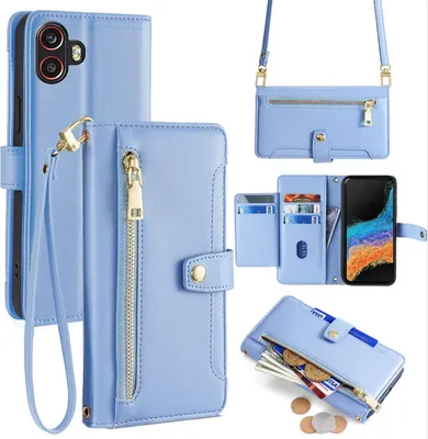 Produktbild von Handykette Samsung Hülle mit Band Handyhülle Kartenfächer Kunstleder Umhängetasche Galaxy Xcover 6 Pro Hellblau