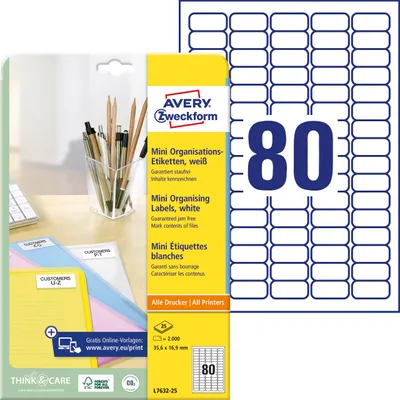 Image de Avery L7632 - Étiquettes d'expédition autocollantes permanentes - blanc - 35,6 x 16,9 mm - 2000 étiquette(s) (25 feuilles x 80) (L7632-25)