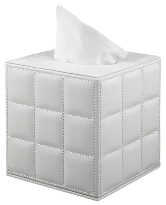 Obrázok produktu pre Kryt na vreckovky, kožený, štvorcový, biely, s bielym vzorom, 14,6 x 13,3 x 13,3 cm