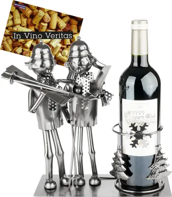 Produktbild von BRUBAKER Weinflaschenhalter Skifahrer Paar - Metall Ski Skulptur Flaschenhalter - Wein Geschenk für Skifahrer - Flaschenständer mit Geschenkkarte