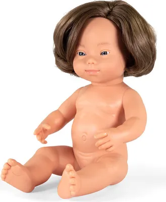 Produktbild von Puppe Mädchen mit Down Syndrom hellhäutig 38 cm