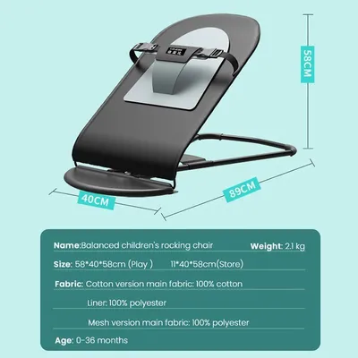 Immagine prodotto di Sedia a dondolo per neonati Baby Bouncer - Sedia a dondolo pieghevole - Facile da pulire - Per neonati da 0 a 18 mesi - Rivestimento in tessuto - Nero