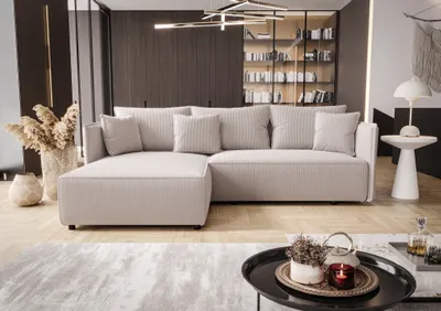 Produktbild von Ecksofa Schlafsofa EVORA Stoff Poso Altweiß Ottomane Links