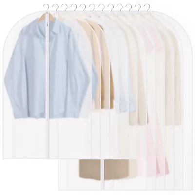 Image de Lot de 12 housses à vêtements, 60 x 100/120 cm, housses à fermeture éclair, transparentes, anti-poussière, idéales pour ranger chemises, manteaux d'hiver, vestes et robes de soirée.