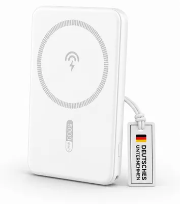 Produktbild von Powerbank MagSafe Magnet 5.000 mAh / 10.000 mAh mit Externer Akku mit USB-C Anschluss kabelloser Ladefunktion – Weiß / 5.000 mAh