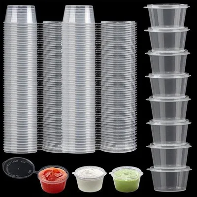 Productafbeelding van Opbergdozen voor Sauzen - 100 Stuks, 50 ml - Kunststof Containers met Deksel - Lekvrije Bewaarbekers