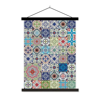 Produktbild von MuchoWow® Textilposter Blumen - Muster - Grün - Blau 120x160 cm mit schwarzem Rahmen - Magnetischer