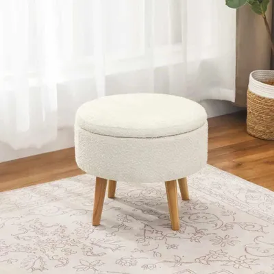 Image de Hanah Home, pouf de haute qualité (code pour parents) - 100% mélaminé, blanc, diamètre 45 cm