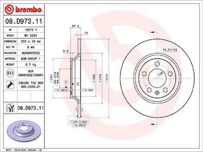 Produktbild von 2x BREMBO Bremsscheibe 08.D973.11 für VW POLO (AW1 BZ1) 37mm 272mm