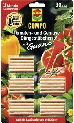 Produktbild von Düngestäbchen COMPO Tomaten- und Gemüse Düngestäbchen mit100% natürlichen Inhaltsstoffen 20 St. 2 Monate Langzeitwirkung