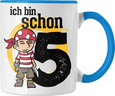 Produktbild von Trendation - 5ter Geburtstag Geschenkidee für Jungs Piraten-Tasse zum 5. Geburtstag (Blau)