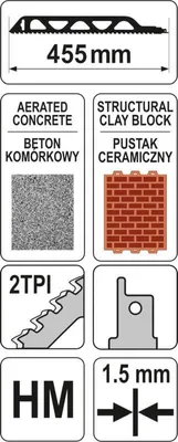 Produktbild von Yato YT-33950, Stichsägeblatt, Keramik, Beton, Hartmetall, Schwarz, Edelstahl, 45,5 cm, 1 Stück(e)