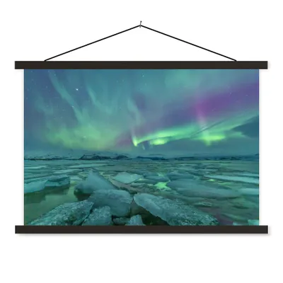 Produktbild von MuchoWow® Textilposter Nordlichter - Eis - Island 120x80 cm mit schwarzem Rahmen - Wanddeko