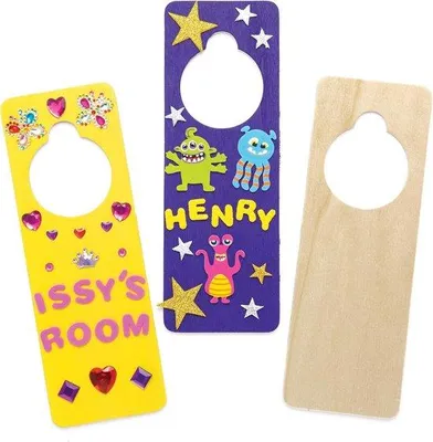 Image de Lot de 6 plaques de porte en bois pour enfants, 24 cm, multicolores