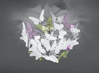 A close-up, top-down view of a decorative ceiling light fixture shaped like a cluster of butterflies.
