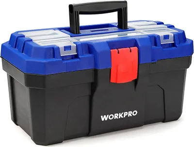 Obrázek produktu pro WORKPRO Box na nářadí z plastu se zámkem z kovu 410 o rozměrech 15,6 x 23 x 23 x 23 palců.