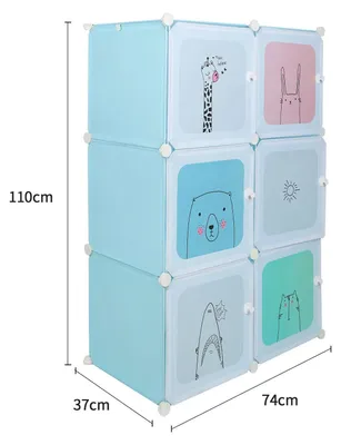 Produktbild von Kinder Kleiderschrank - Modulares Regal und Aufbewahrungsschrank - 6 Fächer - Kunststoff - 74x37x110 cm - Blau