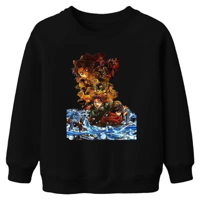 Immagine prodotto di Kimetsu no Yaiba Demon Slayer Tanjiro Nezuko Zenitsu Inosuke Felpa per bambini Unisex Felpa, nero, 128
