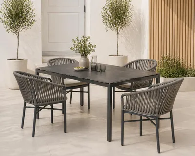 Produktbild von Destiny TORNO CREMONA Sitzgruppe 4x Stapelsessel + Tisch 160x90x74cm, rechteckig