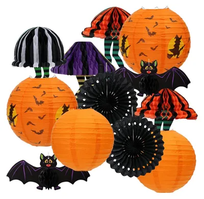 Halloween-Papierlaternen, 7-teilig, aufklappbar, Hängedeko
