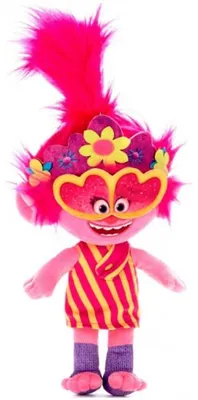 Image de Peluche trolls world tour poppy robe jaune et rose 28 cm - peluche licence dreamworks