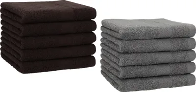 Produktbild von Betz 10 Stück Gästetücher 30x50 cm PREMIUM 100% Baumwolle Set  Farbe: dunkelbraun und anthrazit