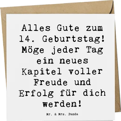 Produktbild von Mr. & Mrs. Panda Glückwunschkarte Spruch 14. Geburtstag - Weiß - Geschenk, anlasskarte, Geburtstagsparty, Happy Birthday, Klappkarte, Grußkarte, Teenager, doppelkarte