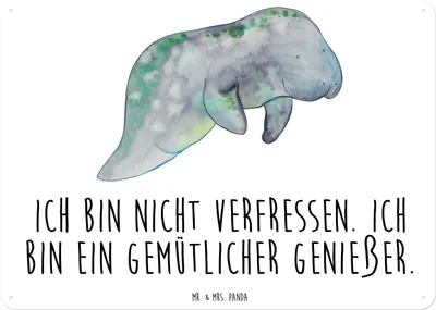 Produktbild von Mr. & Mrs. Panda Wandbild Seekuh Chillen DIN A6 - Weiß - Geschenk, Süßigkeiten, Zucker, Diät, tafel, Essen, wandtafel, Türschild, Abnehmen, Schild, Meer, Blechschild