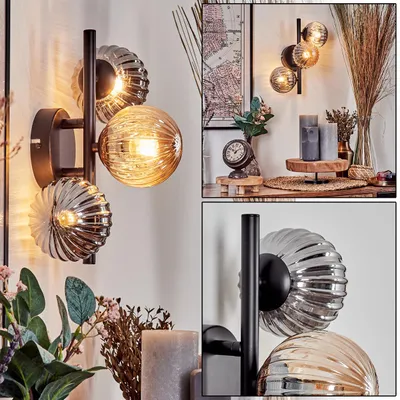 Produktbild von Isorella Wandlampe aus Metall/Riffelglas in Schwarz/Rauch/Bernstein