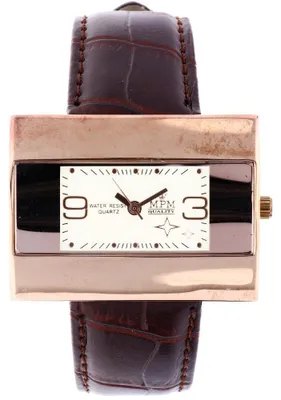 Produktbild von MPM-Quality Damenuhr Lederarmband Analog Roségoldfarben Dunkelbraun rund