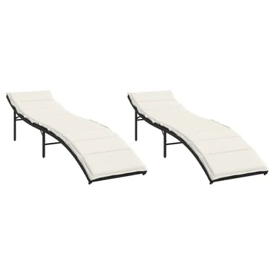 Produktbild von Sonnenliegen 2 Stk. mit Auflagen Schwarz Poly Rattan
