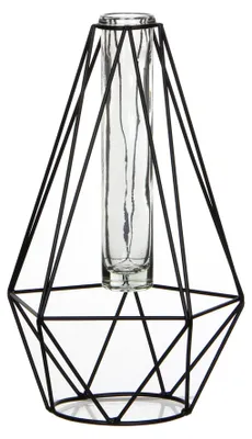 Produktbild von Mica Decorations Vase - schwarzes Metall mit Glas - 15 x 14 x 24 cm