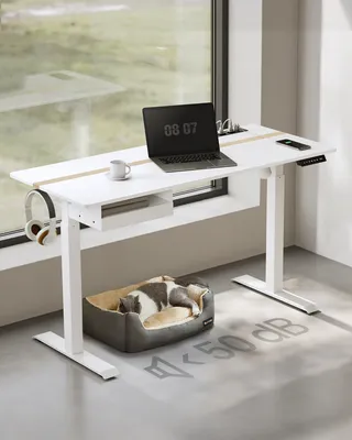 Obrázek produktu pro VASAGLE Výškově nastavitelný elektrický psací stůl, se zásuvkou a zásuvkou, 60 x 140 cm, paměťová funkce, bílý