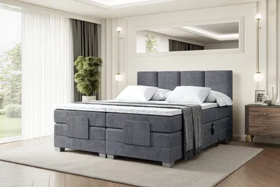 Produktbild von ALTDECOR Boxspringbett elektrisch verstellbar mit 2 Matratzen H3/Bonell- und H4/Taschenfederung + Topper (4 cm hoch), Polsterbett mit Kopfteil ROKS EL 140 x 200 Dunkelgrau Casablanca