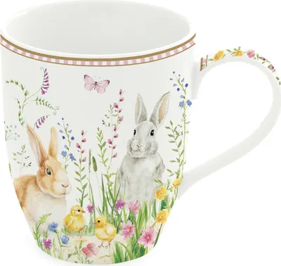 Produktbild von Becher, Tasse HAPPY EASTER mit Hase 350ml aus Porzellan in Geschenkbox Easy Life