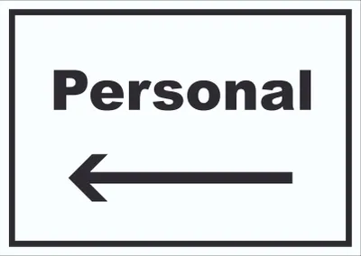 Produktbild von Personal Schild mit Text und Richtungspfeil links waagerecht A6 Rückseite selbstklebend