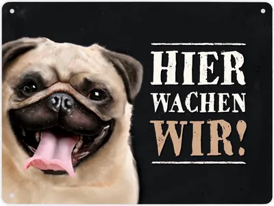 Produktbild von Hier wachen wir! Metallschild XL mit Mops Motiv Schild Blechschild